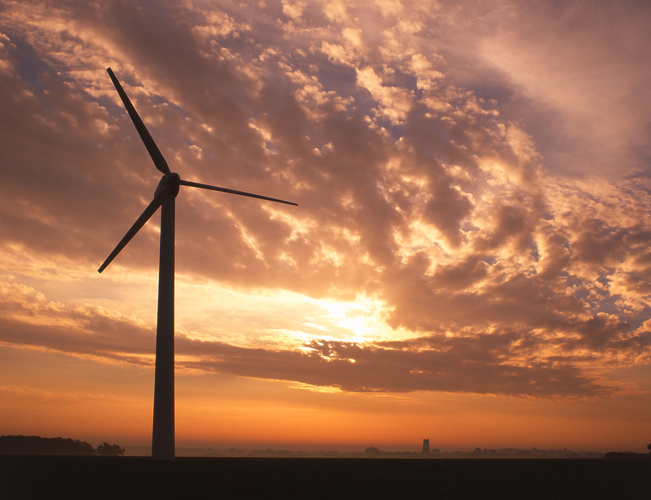 #040241-1 - Misty Sunrise & Wind Turbine, Winterton, Norfolk, England