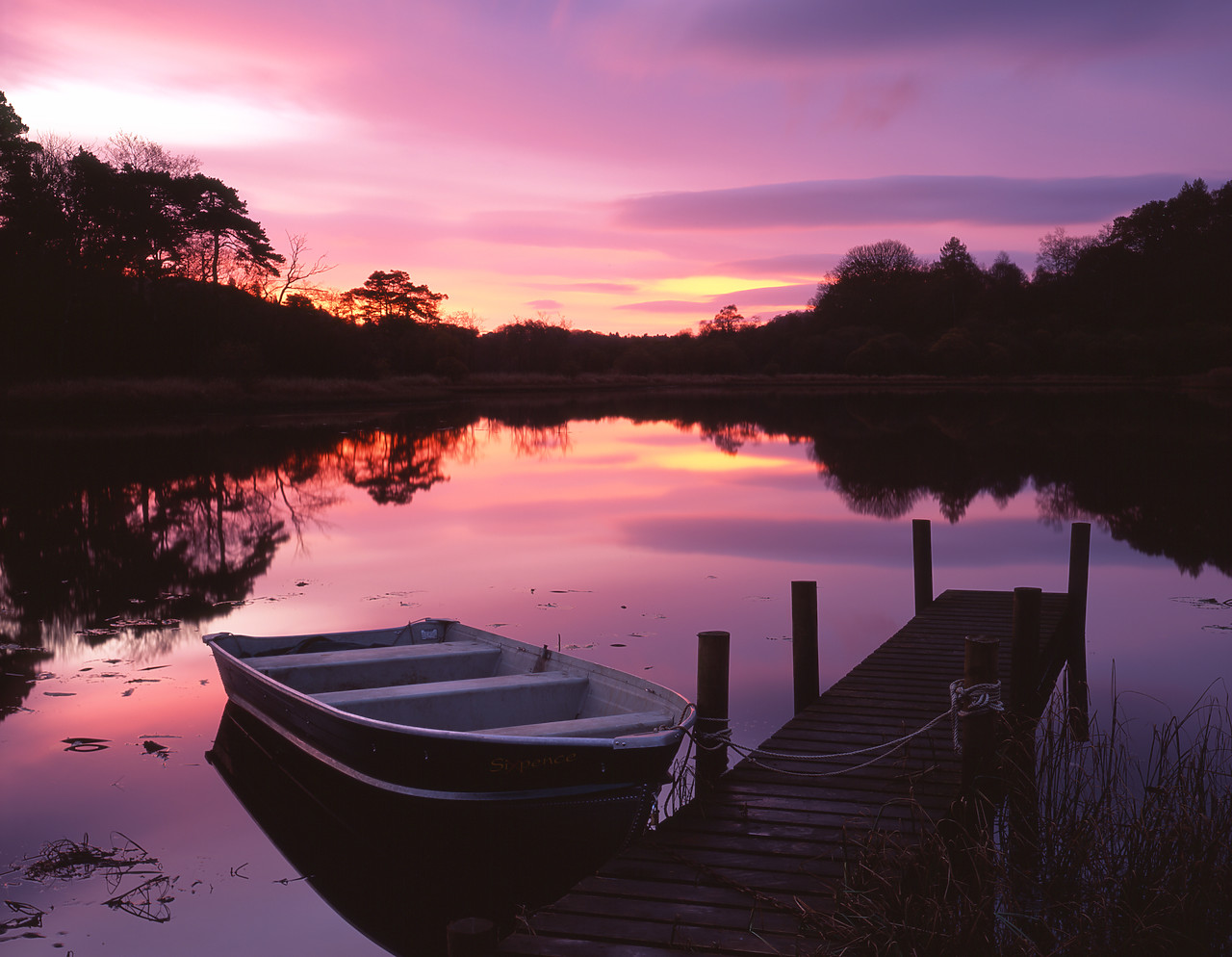 #040263-1 - Boat & Jetty at Sunrise, Elterwater, Lake District National Park, Cumbria, England