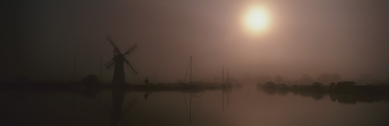 #050149-1 - Misty Sunrise over Thurne Mill, Norfolk Broads National Park, England
