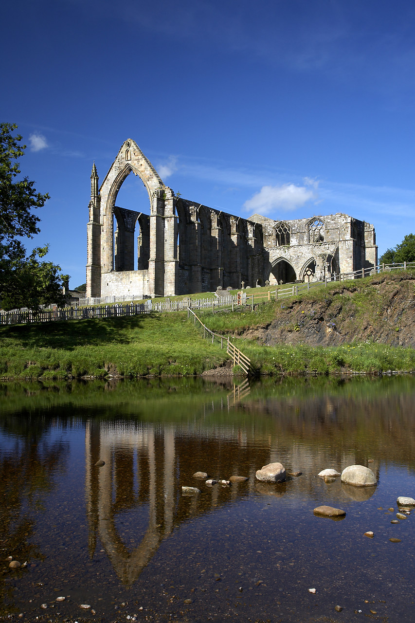 #060124-2 - Bolton Abbey Reflecting in River Wharf, Yorkshire Dales, England