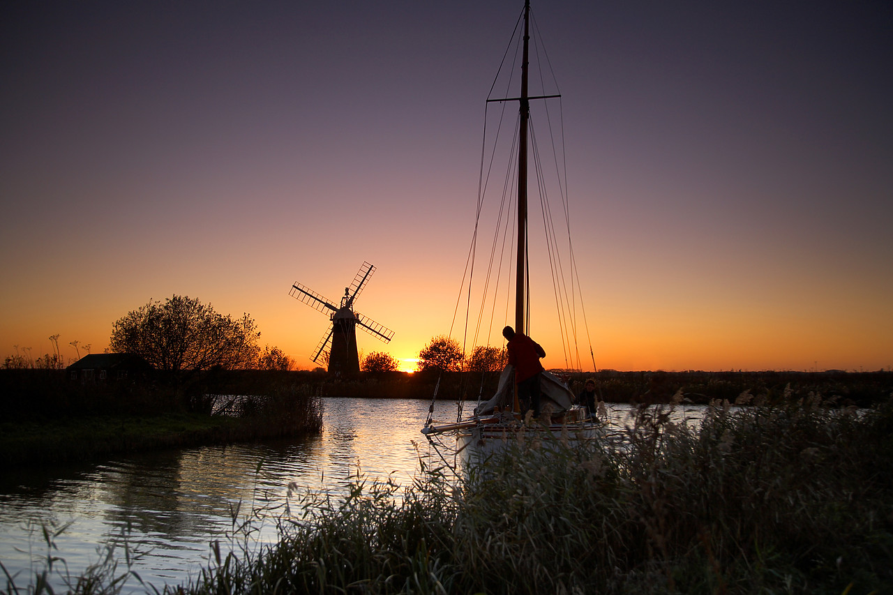 #060765-1 - St. Benet's Windpump & Boat Silhouette at Sunset, Norfolk Broads, Norfolk, England