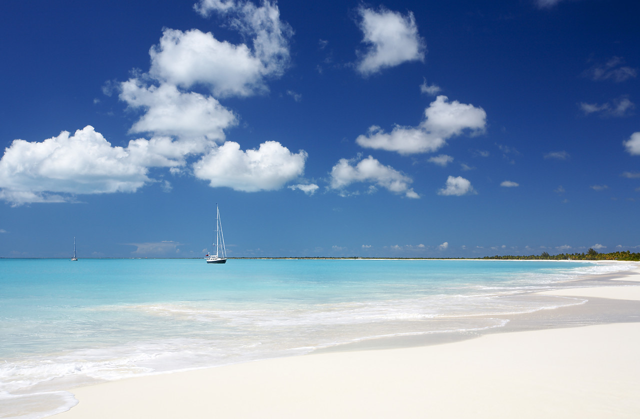#070026-1 - Yacht Moored off Deserted Beach, Barbuda, Caribbean, West Indies