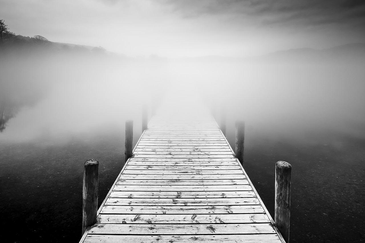 #110348-1 - Jetty in Mist on Coniston Water, Lake District National Park, Cumbria, England