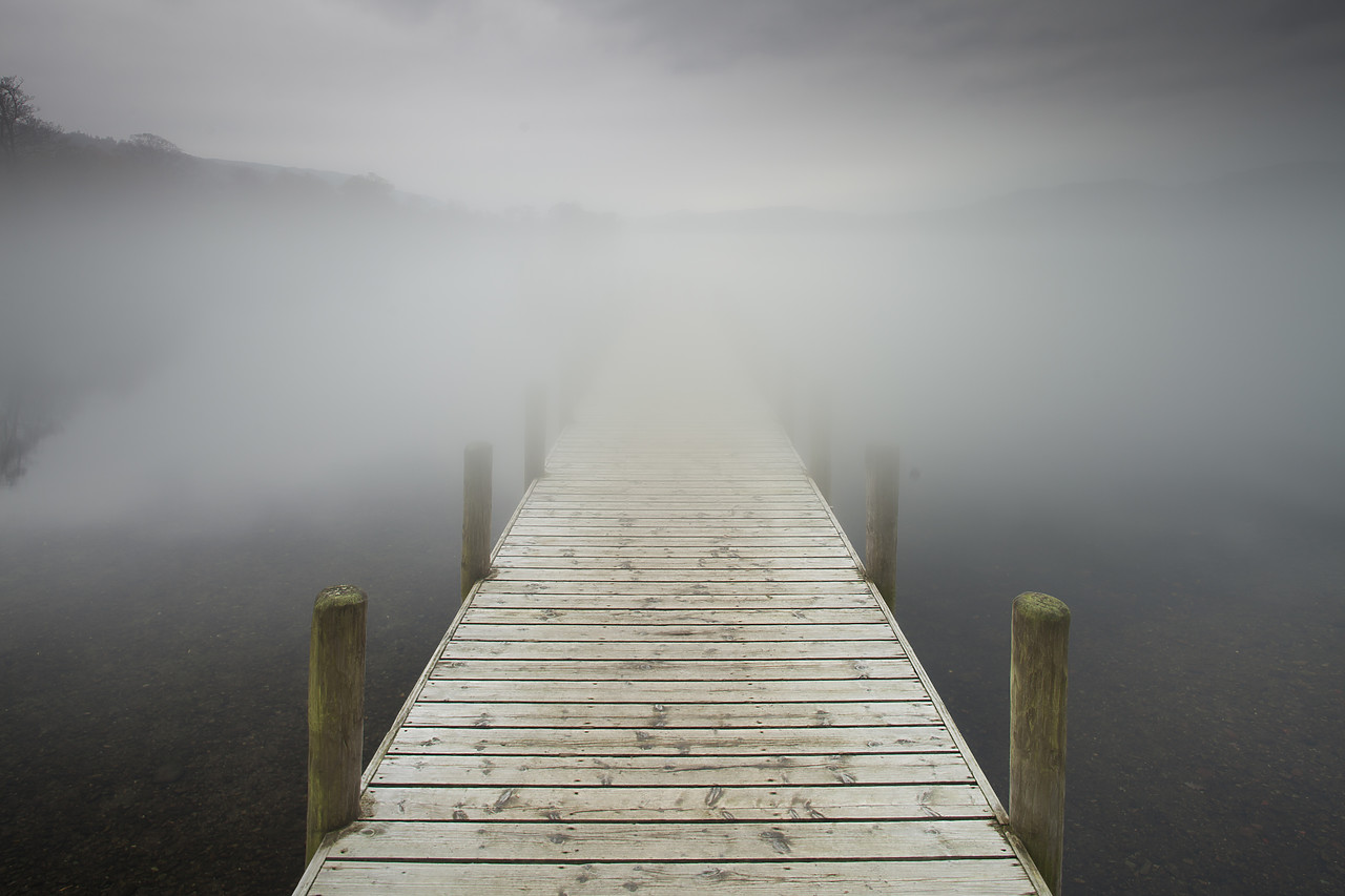 #110348-2 - Jetty in Mist on Coniston Water, Lake District National Park, Cumbria, England