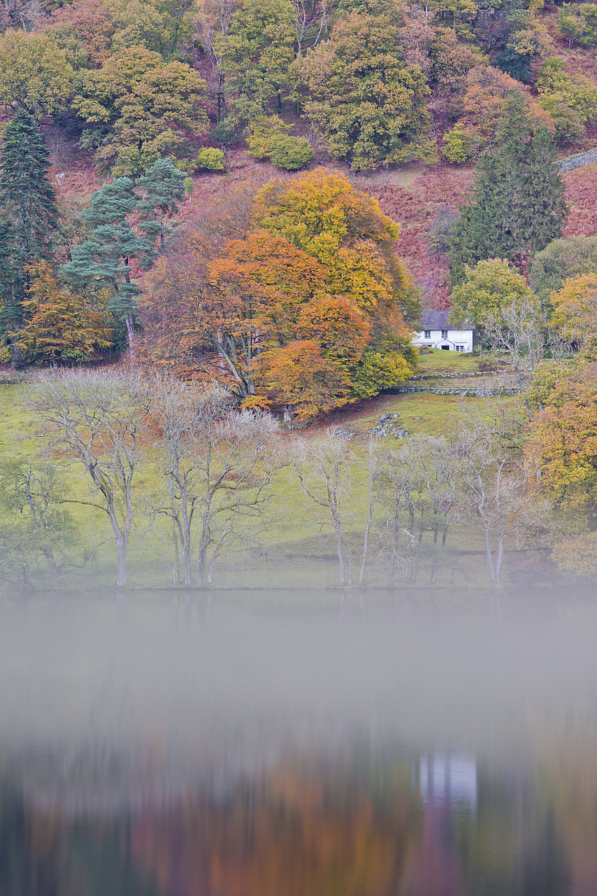 #130394-3 - Cottage Reflecting in Loughrigg Tarn in Autumn Mist, Lake District National Park, Cumbria, England