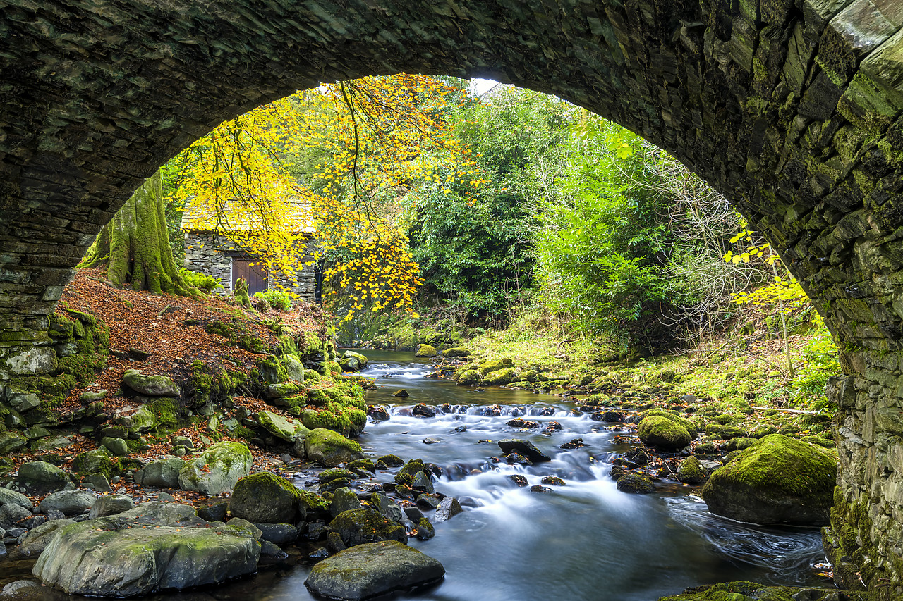 #190807-1 - Rydal Bridge Framing Beck in Autumn, Lake District National Park, Cumbria, England