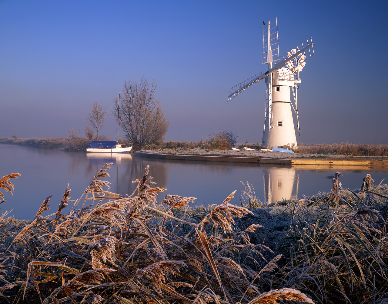 #200579-1 - Thurne Mill in Frost, River Thurne, Norfolk, England