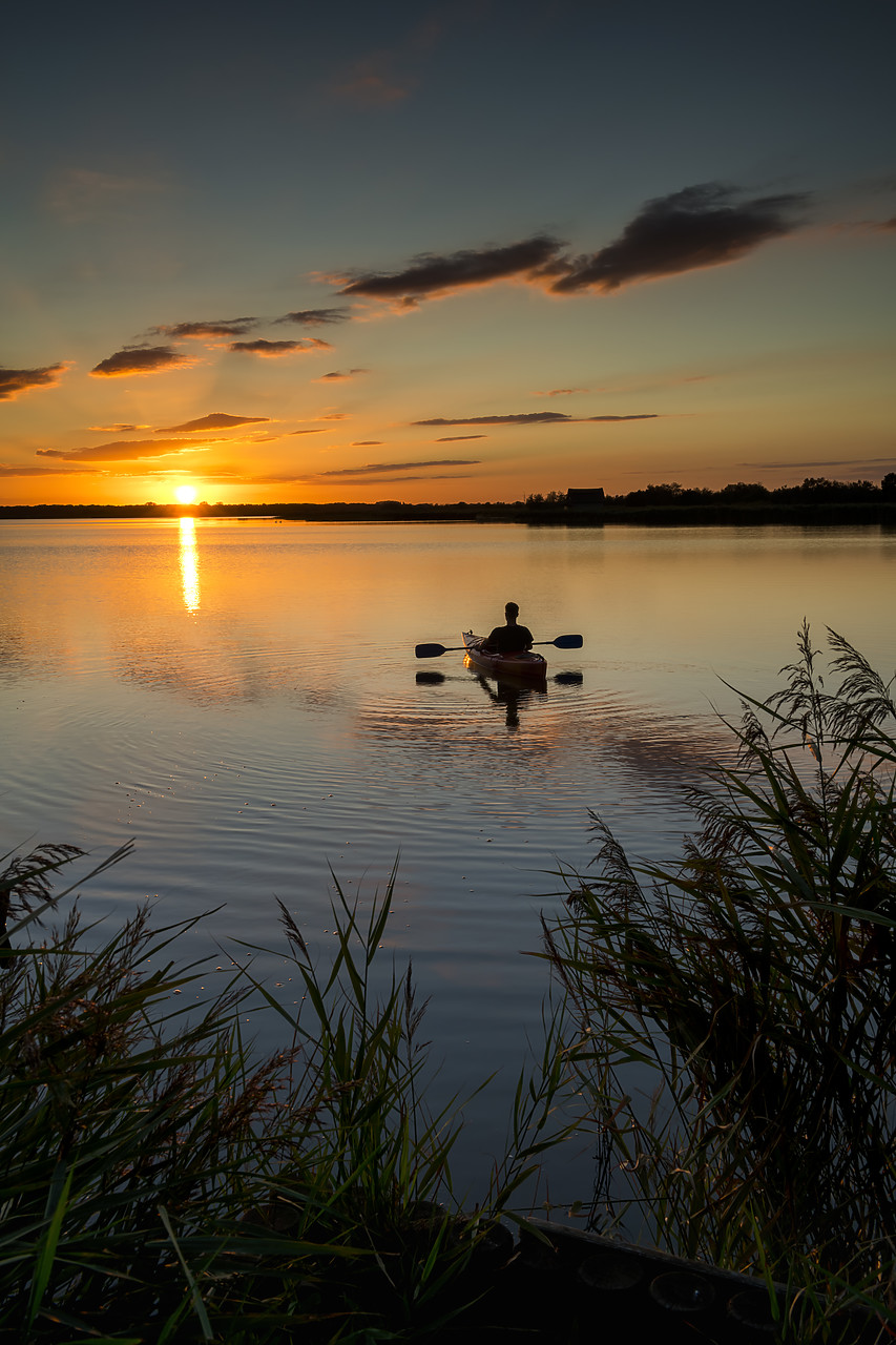 #400230-2 - Kayaker at Sunset, Norfolk Broads National Park, Norfolk, England