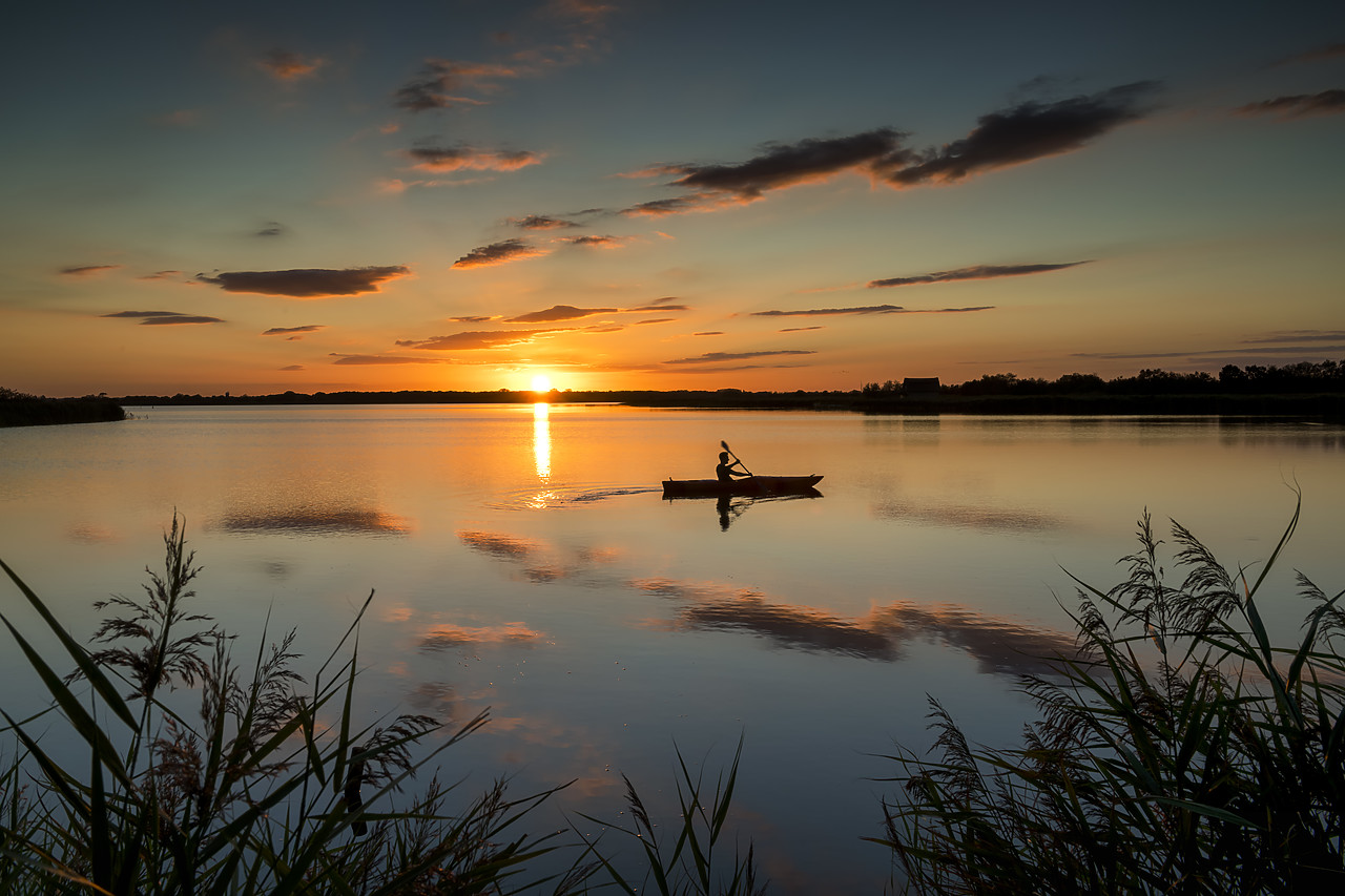#400231-1 - Kayaker at Sunset, Norfolk Broads National Park, Norfolk, England