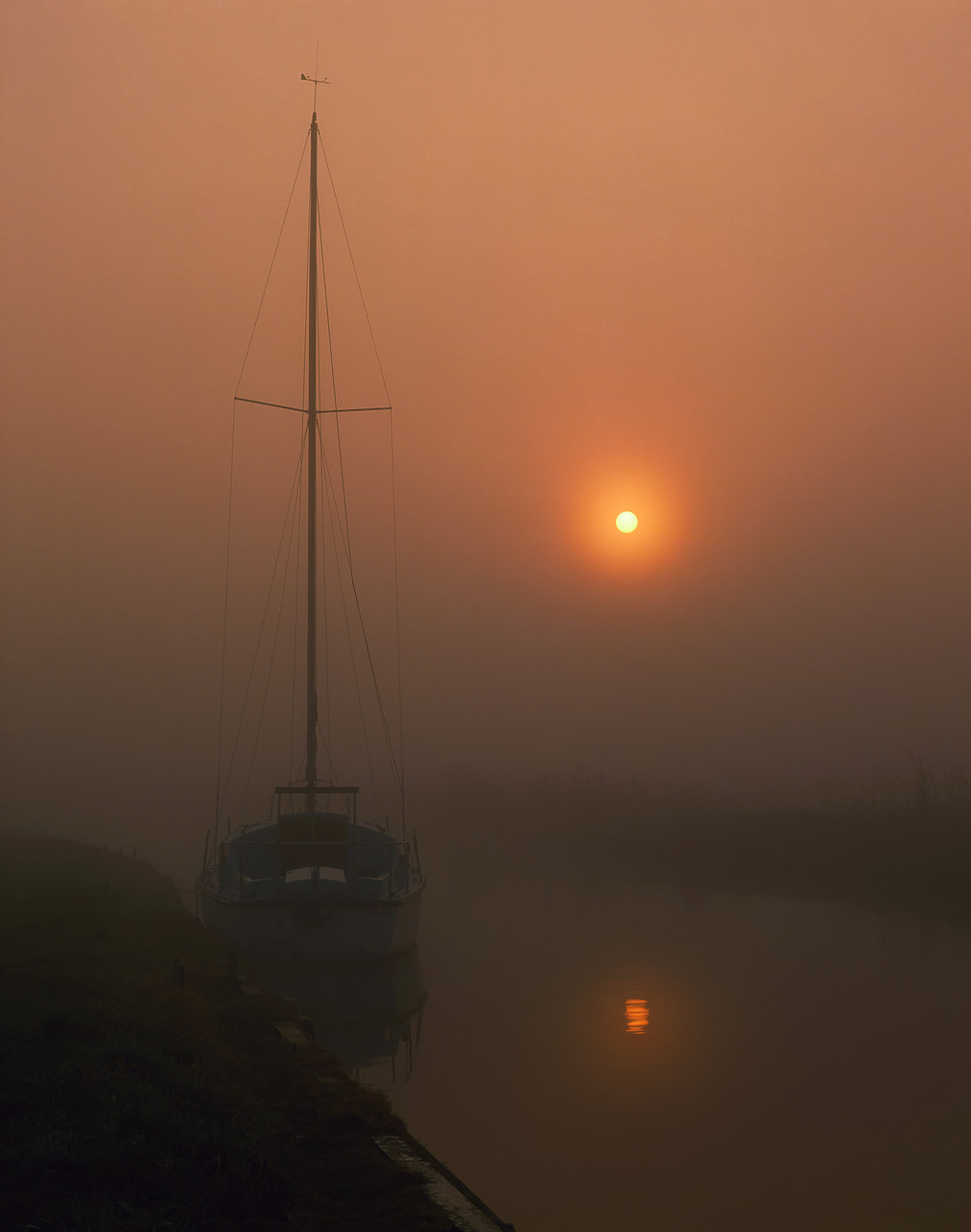 #902717-2 - Foggy Sunrise & Sailboat, Upton Dyke, Norfolk, England
