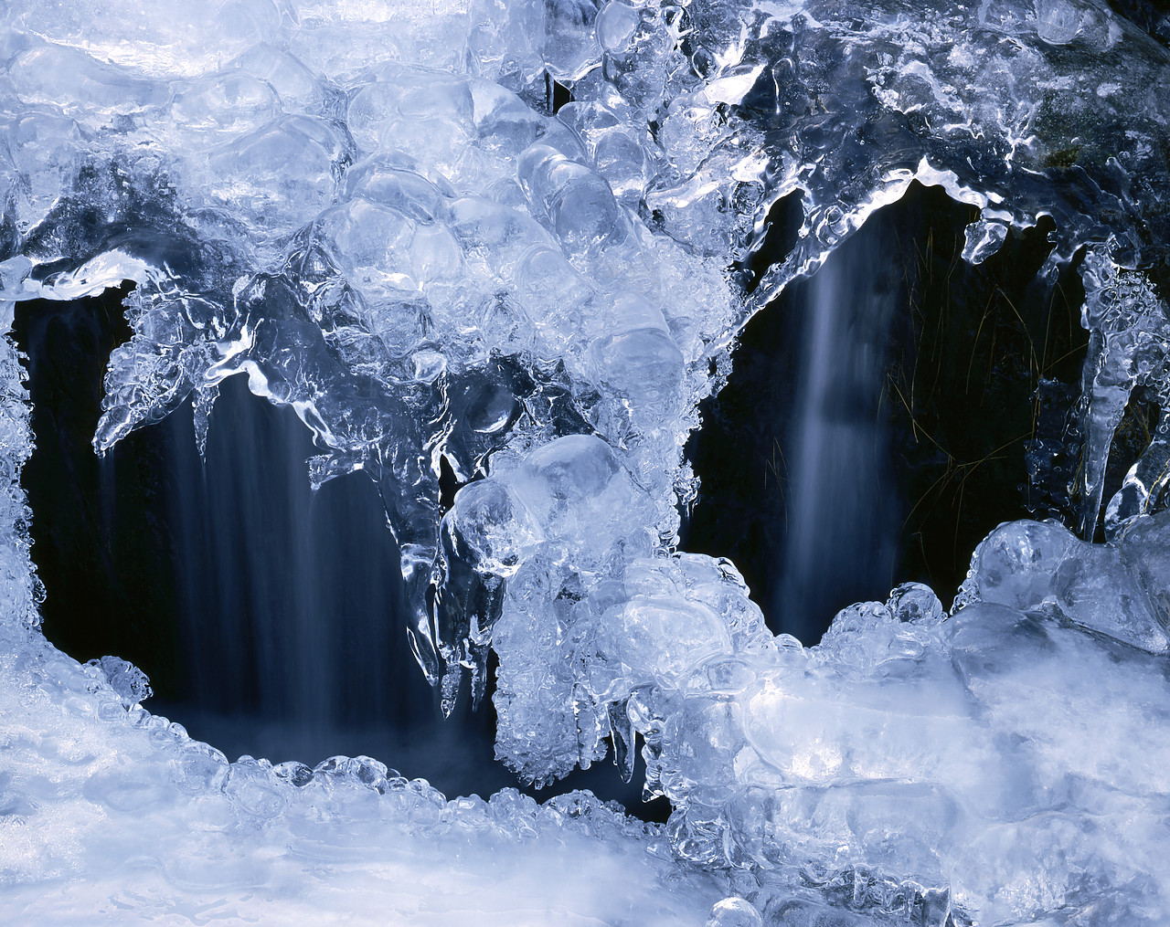 #923889-1 - Ice Shapes in front of Waterfall, Lake District, Cumbria, England