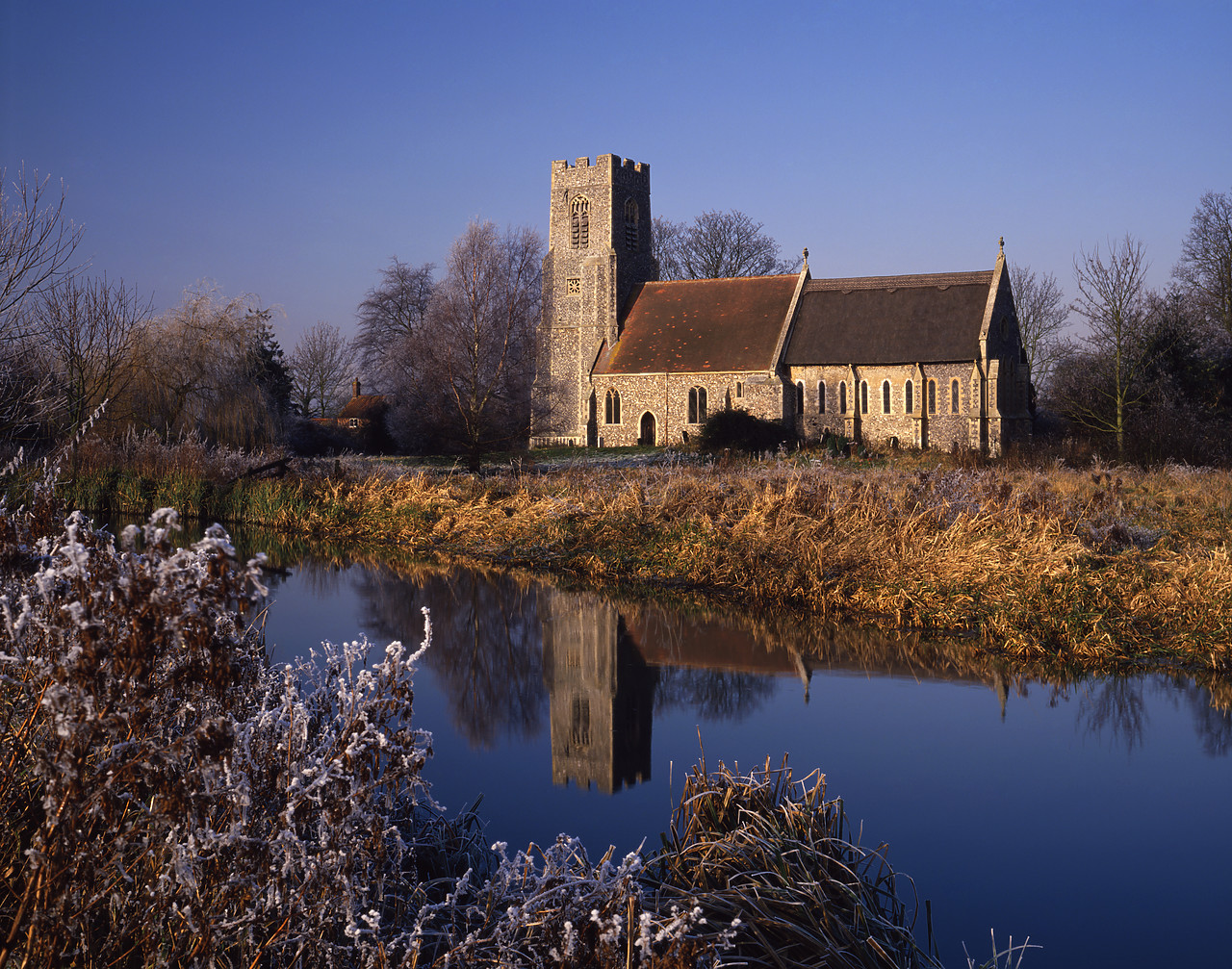 #934171 - Burgh Church Reflecting in the River Bure in Winter, Burgh-next-Aylsham, Norfolk
