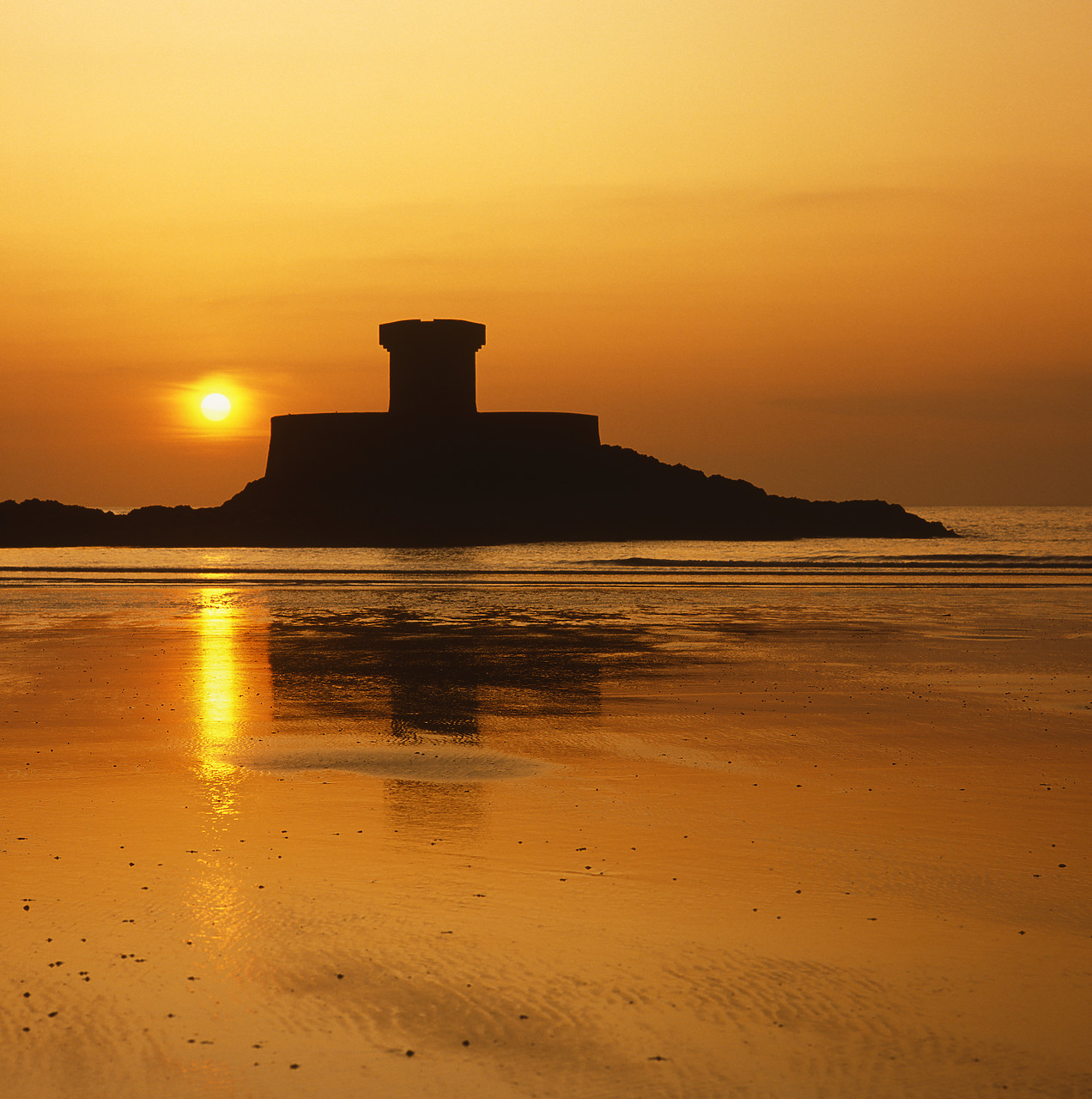 #966189-1 - La Rocca Tower at Sunset, St. Ouen's Bay, Jersey, Channel Islands