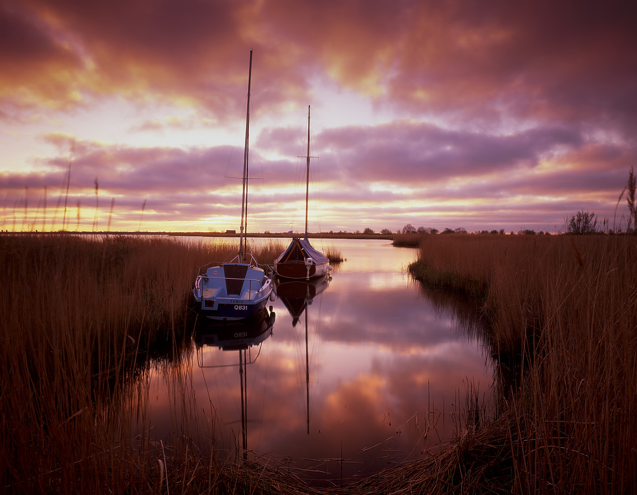 #970169-1 - Sailboats at Sunset, Horsey Mere, Norfolk Broads National Park, Norfolk, England