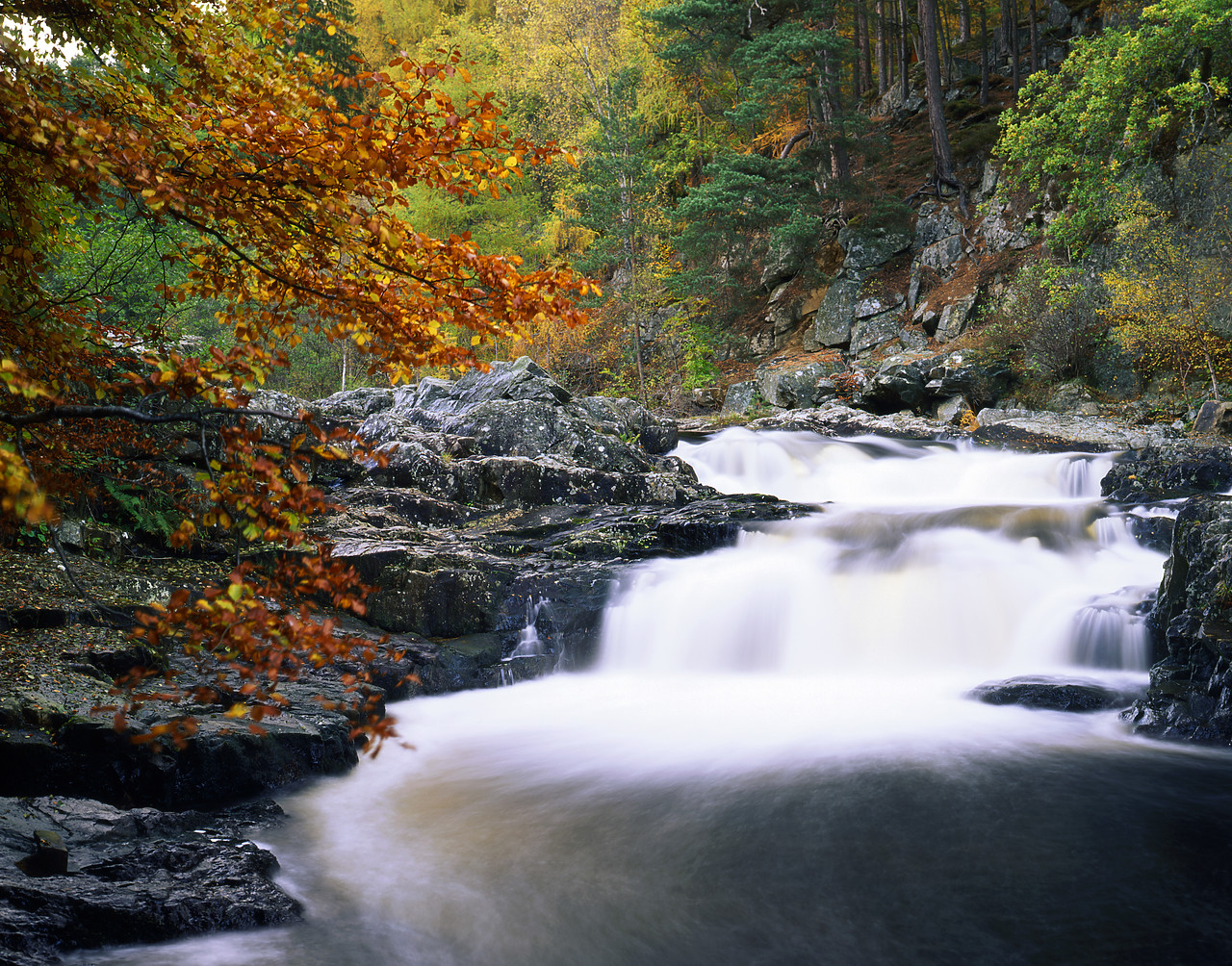 #970484-2 - Waterfall in Autumn, Linn of Tummel, Tayside Region, Scotland