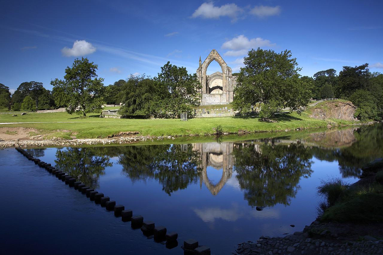 #060123-1 - Bolton Abbey Reflecting in River Wharf, Yorkshire Dales, England