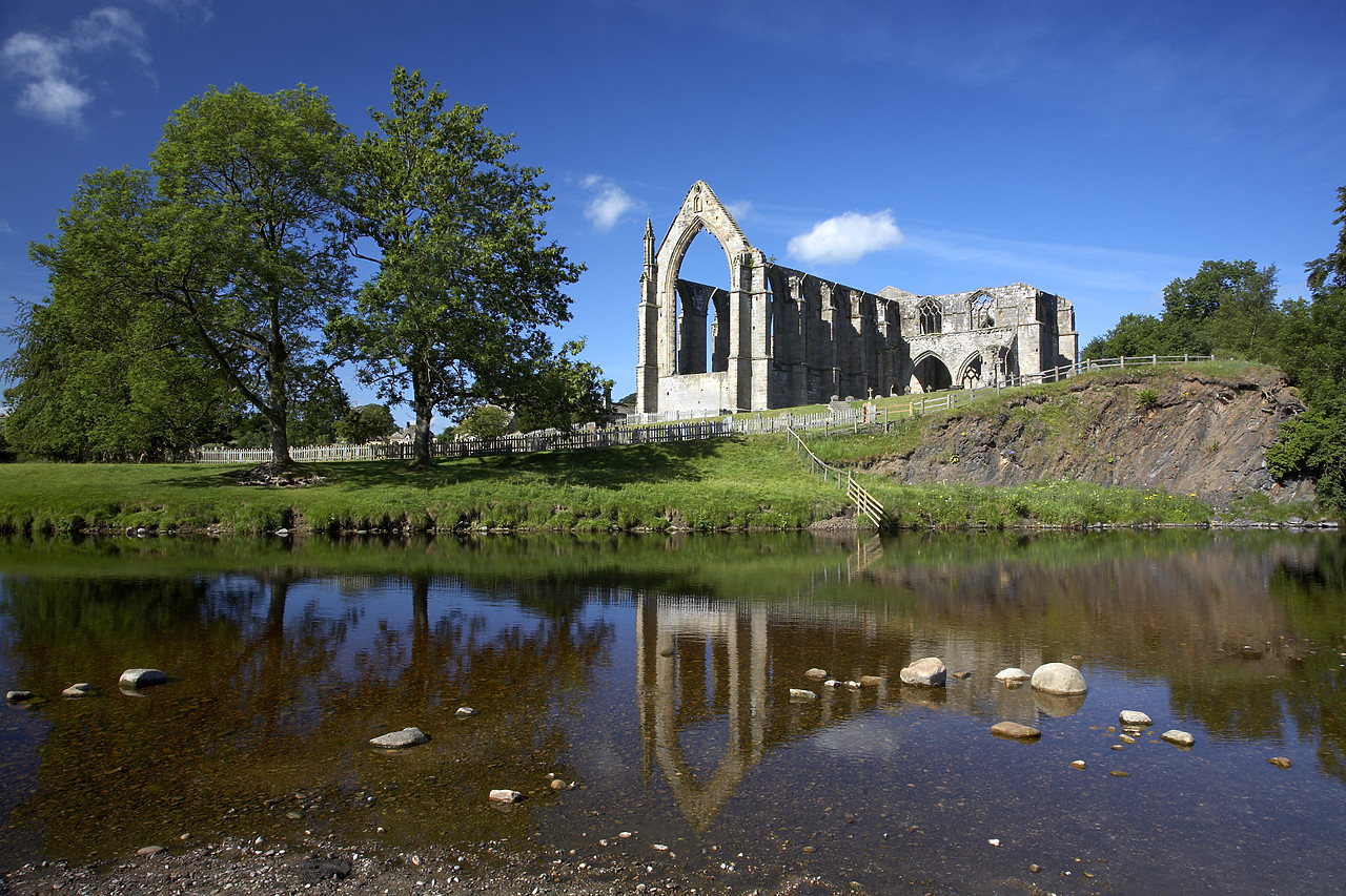 #060124-1 - Bolton Abbey Reflecting in River Wharf, Yorkshire Dales, England