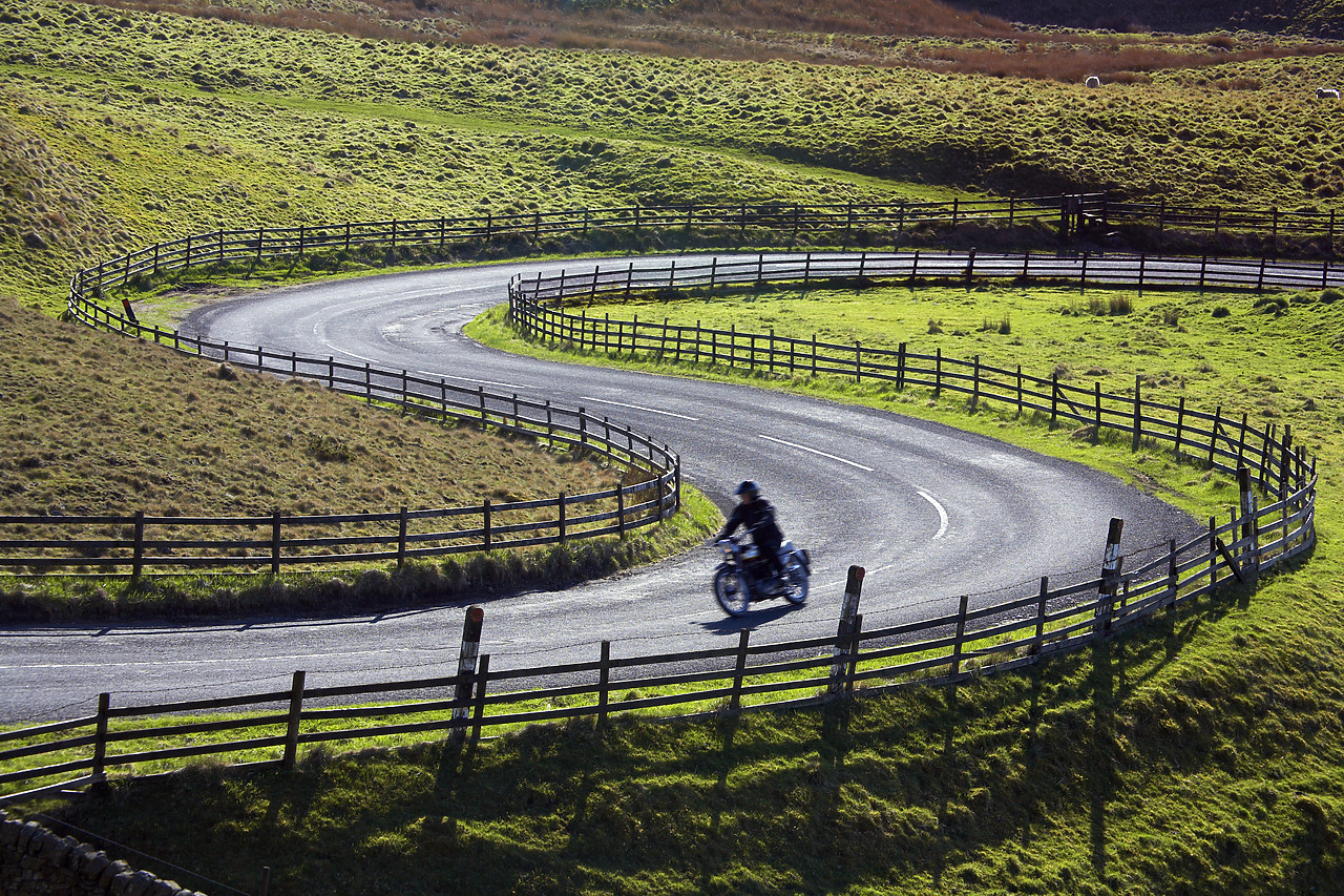 #060167-1 - Motorcyclist on Windy Road, Peak District National Park, Derbyshire, England