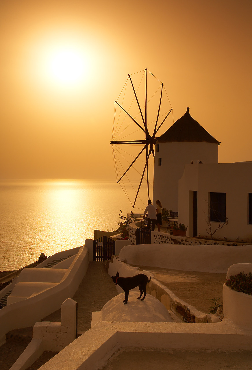 #060289-2 - Traditional Windmill at Sunset, Oia, Santorini, Greece