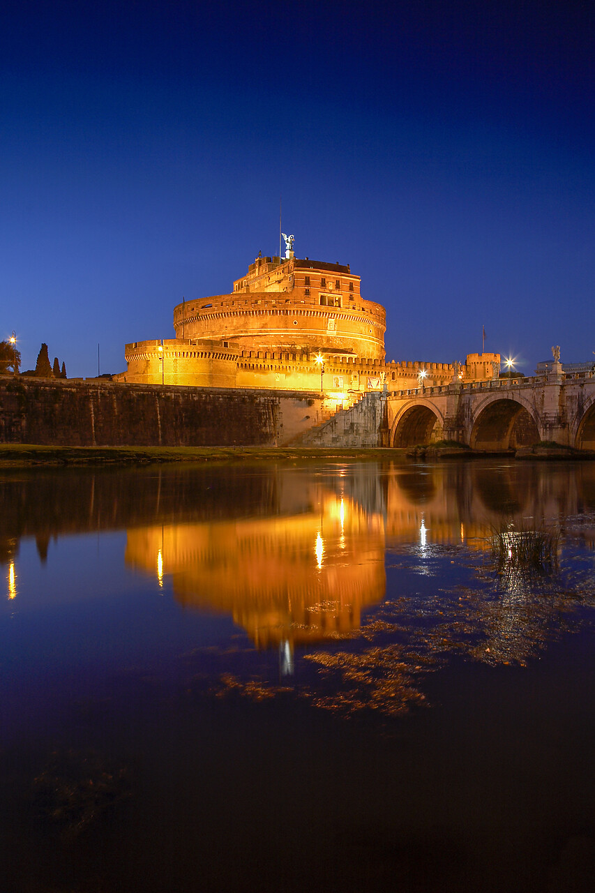 #060428-2 - Castel St. Angelo Reflecting in Tiber River at Night, Rome, Italy