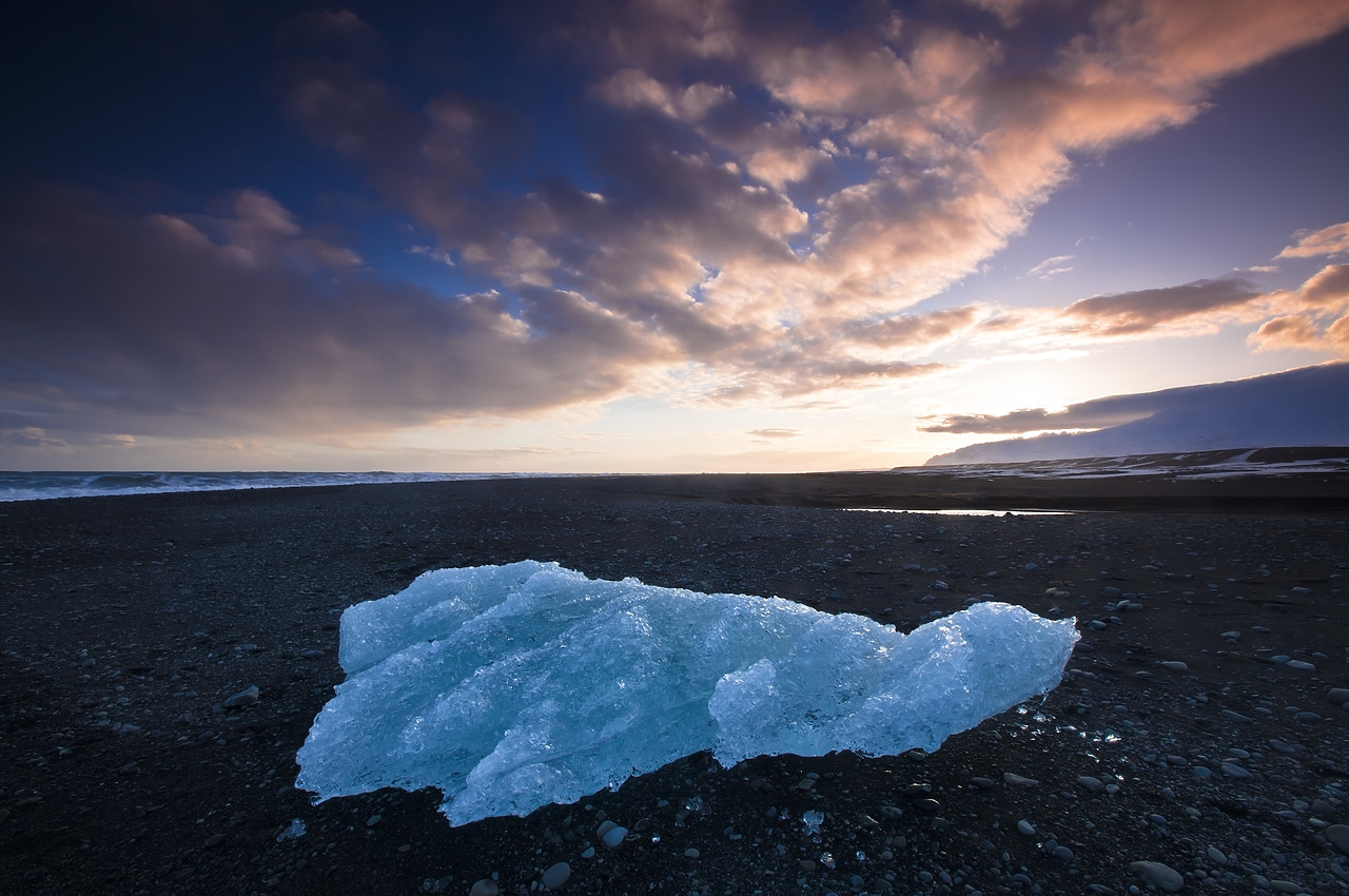#100073-1 - Iceberg on Jškuls‡ Beach at Sunset, Iceland