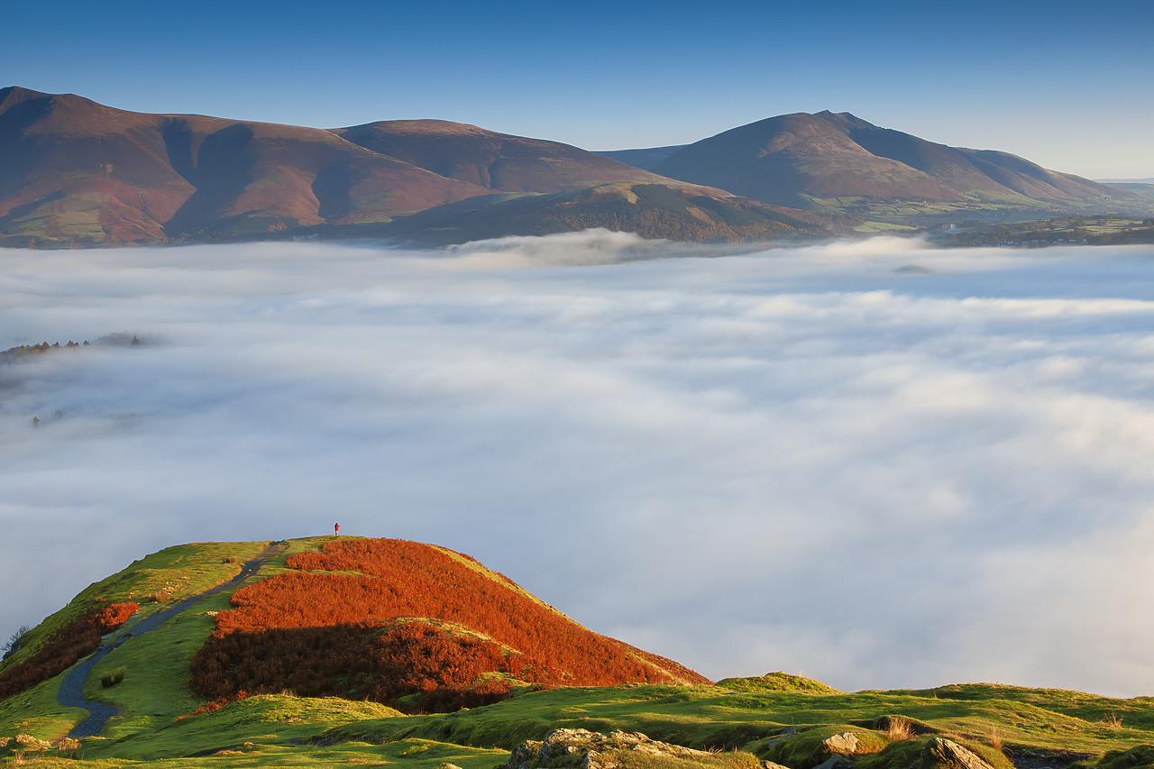 #110371-1 - Hiker overlooking Low Cloud from Catbells, Lake District National Park, Cumbria, England