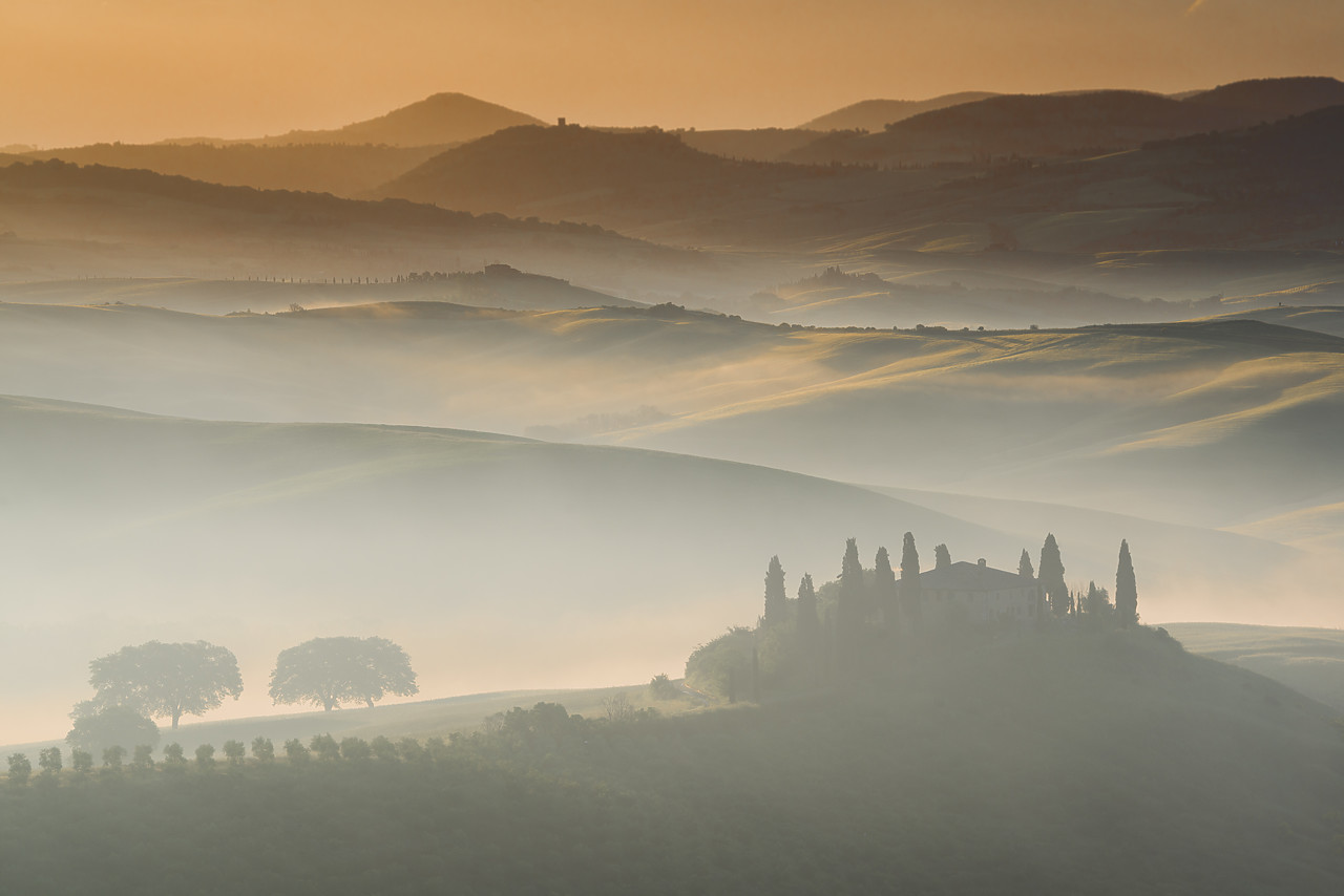 #130202-1 - Belvedere in Mist, Val d'Orcia, Tuscany, Italy