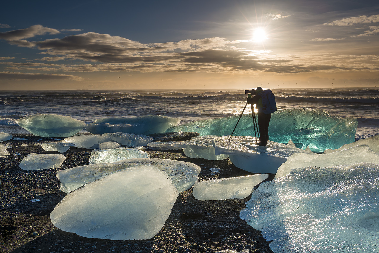 #140016-1 - Photographer on Iceberg, Jokulsarlon Beach, Iceland