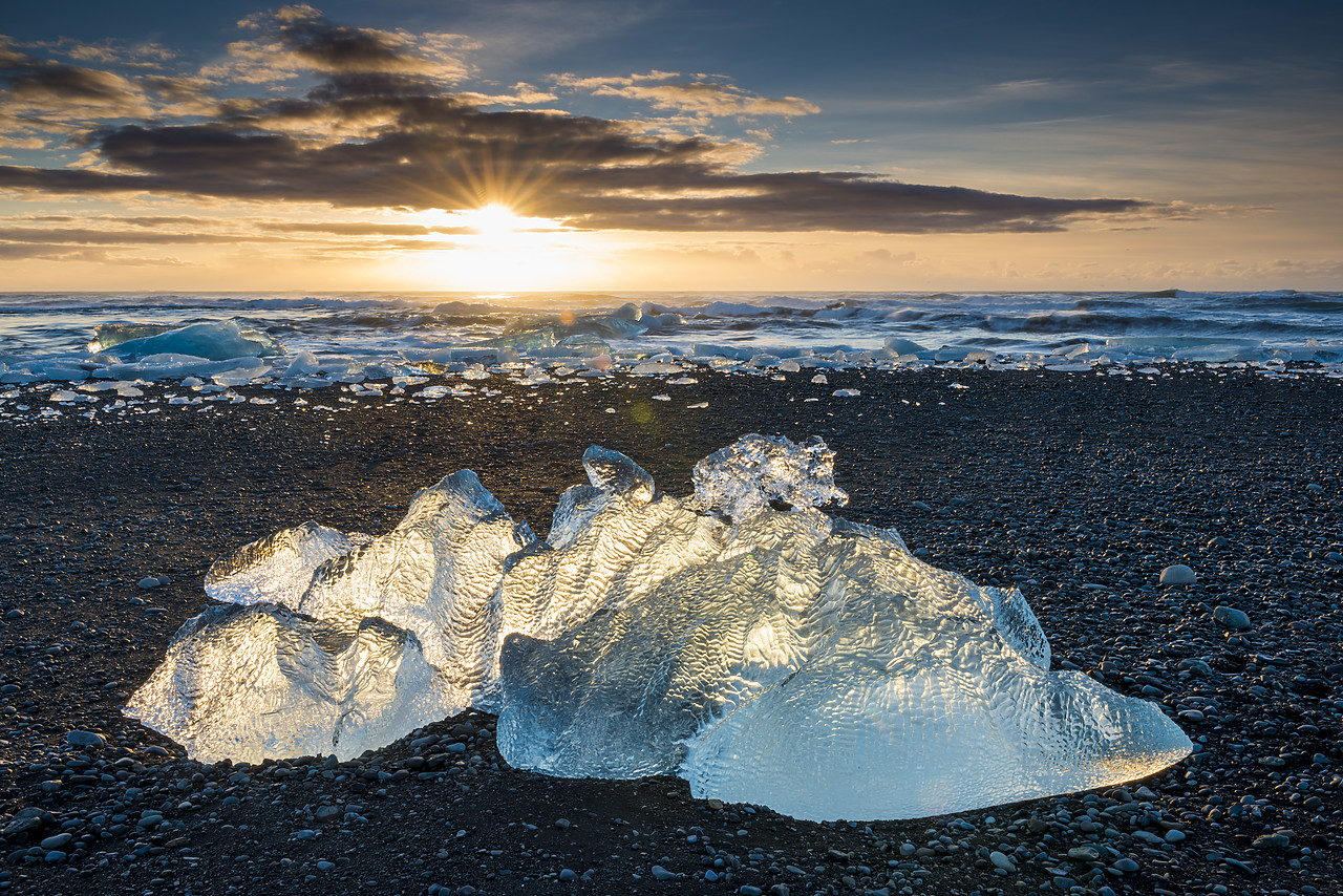 #140019-1 - Glacial Iceberg at Sunrise, Jokulsarlon Beach, Iceland
