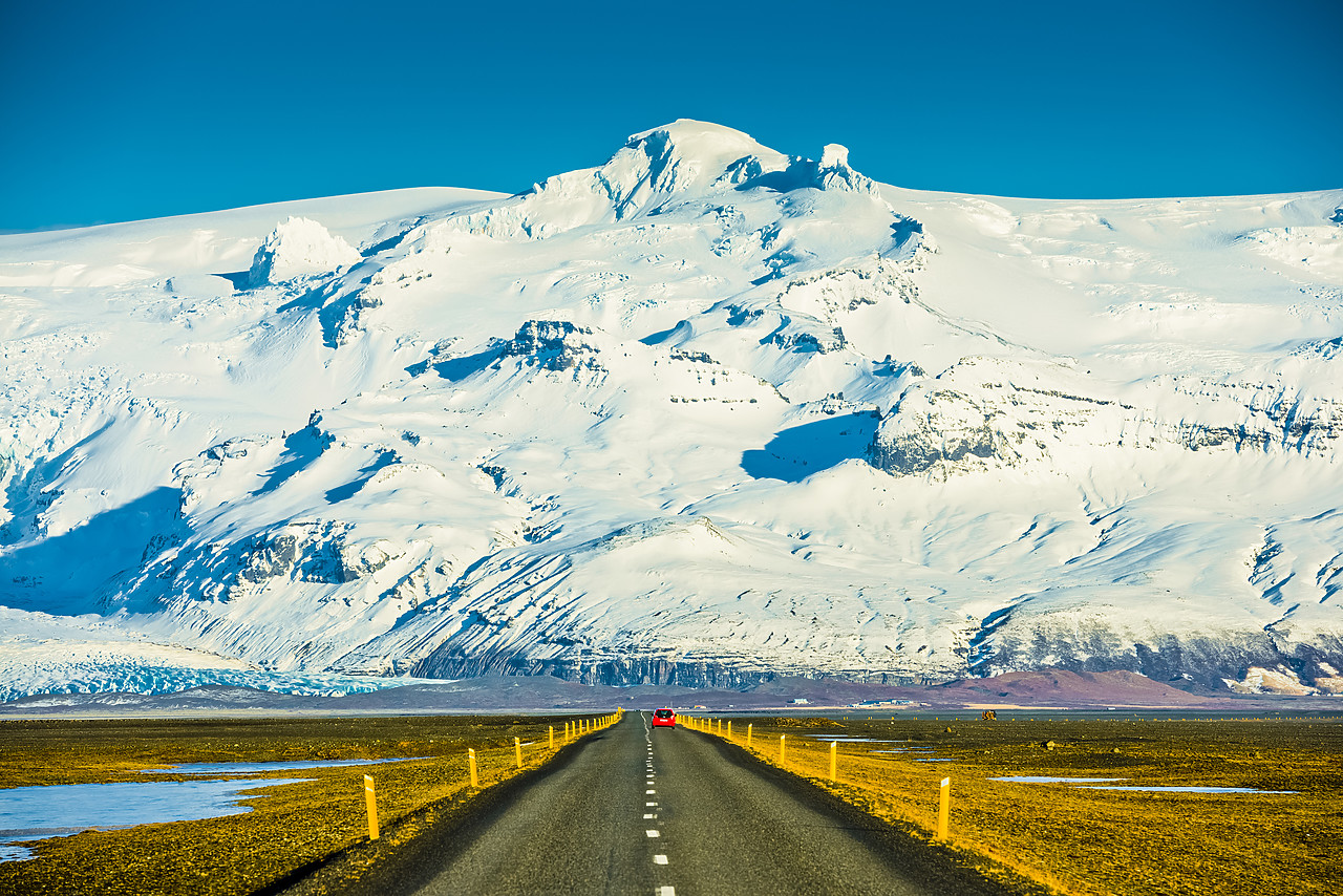 #140044-1 - Red Car on Road leading to Vatnajokull Glacier, Iceland