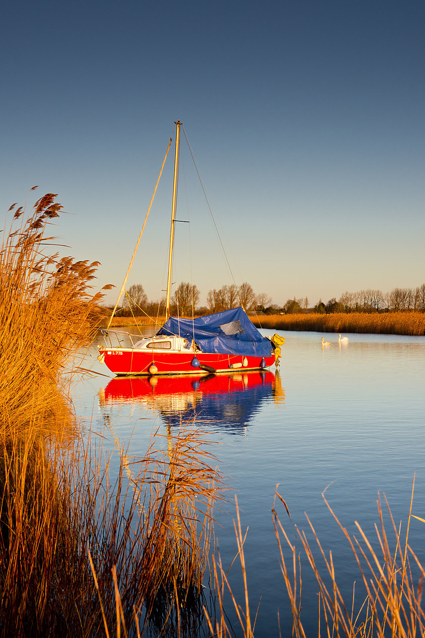 #140061-1 - Red Sailboat on River Thurne, Norfolk Broads National Park, Norfolk, England