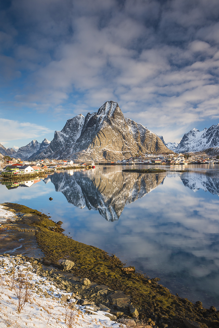 #140117-4 - Olstinden Reflecting in Bay, Reine, Lofoten Islands, Norway