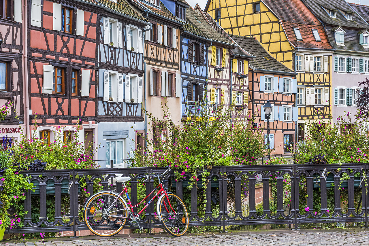 #140427-1 - Red Bike & Timbered Buildings, Colmar, Alsace, France