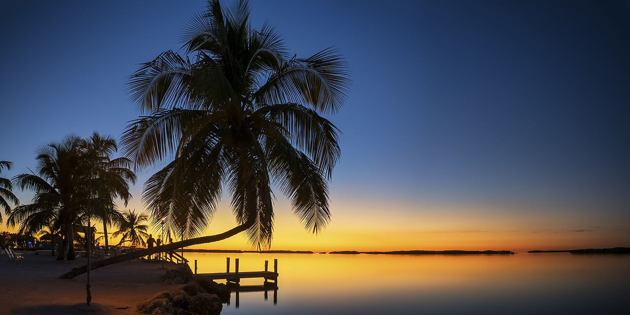 #140501-2 - Palm Trees & Jetty at Sunset, Islamorada, Florida Keys, USA