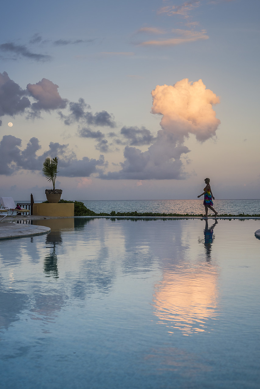 #150010-1 - Woman Reflecting in Infinity Pool, Quintana Roo, Yucantan Peninsula, Mexico