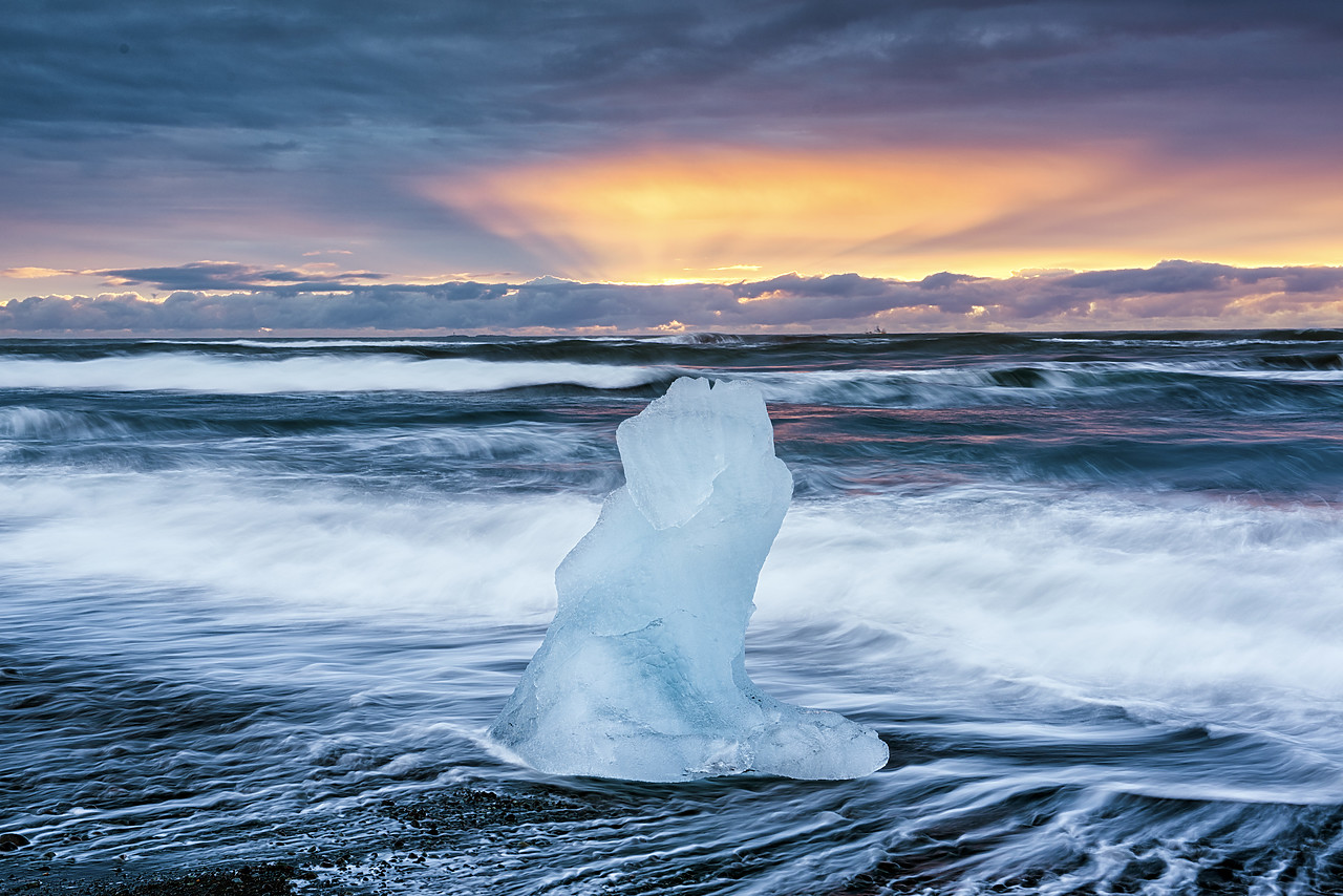 #150070-1 - Waves Around Iceberg, Jokulsarlon Beach, Iceland