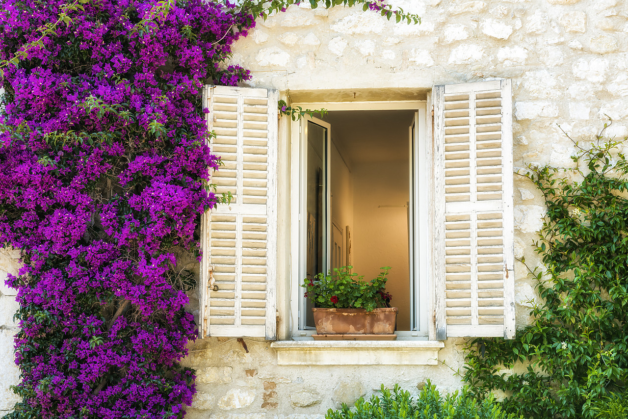 #150301-1 - Bougainvillea & Window, St. Paul de Vence, Cote d' Azur, France