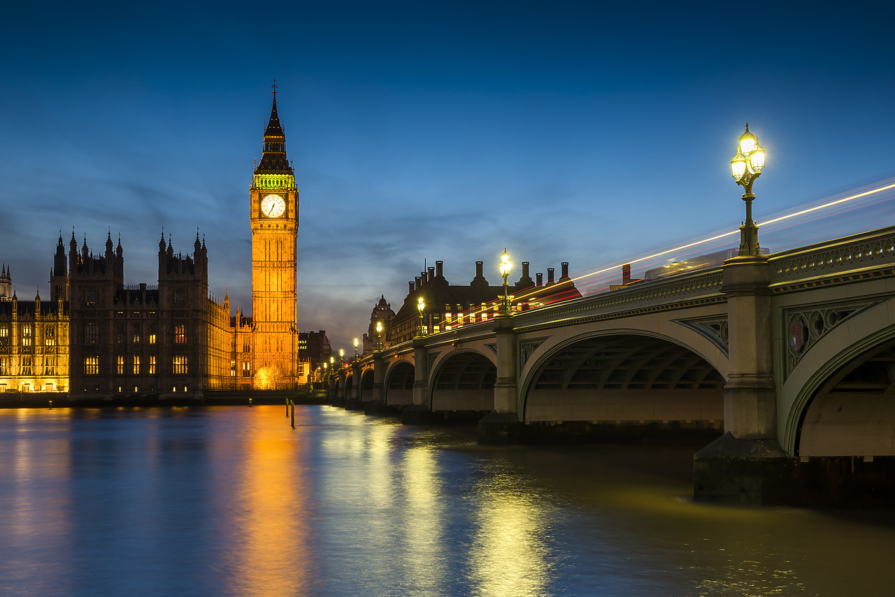 #150389-1 - Big Ben & Westminster Bridge at Night, London, England