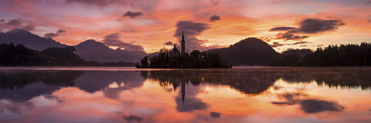 #150502-3 - Lake Bled at Sunrise with Assumption of Mary's Pilgrimage Church, Slovenia, Europe