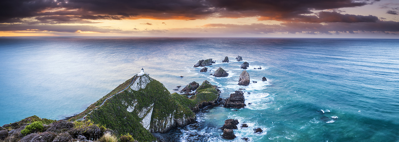 #160216-1 - Nugget Point Lighthouse at Sunrise, New Zealand