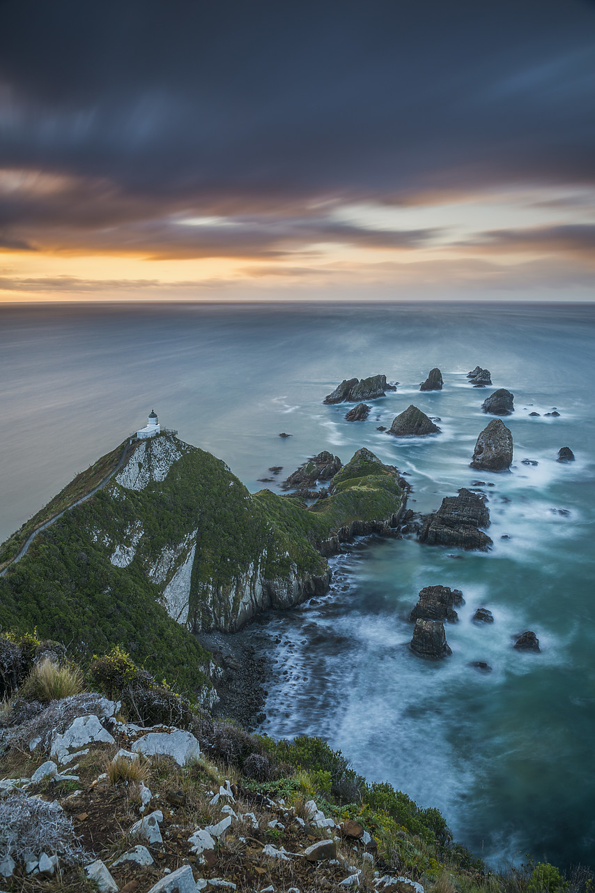 #160217-1 - Nugget Point Lighthouse at Sunrise, New Zealand