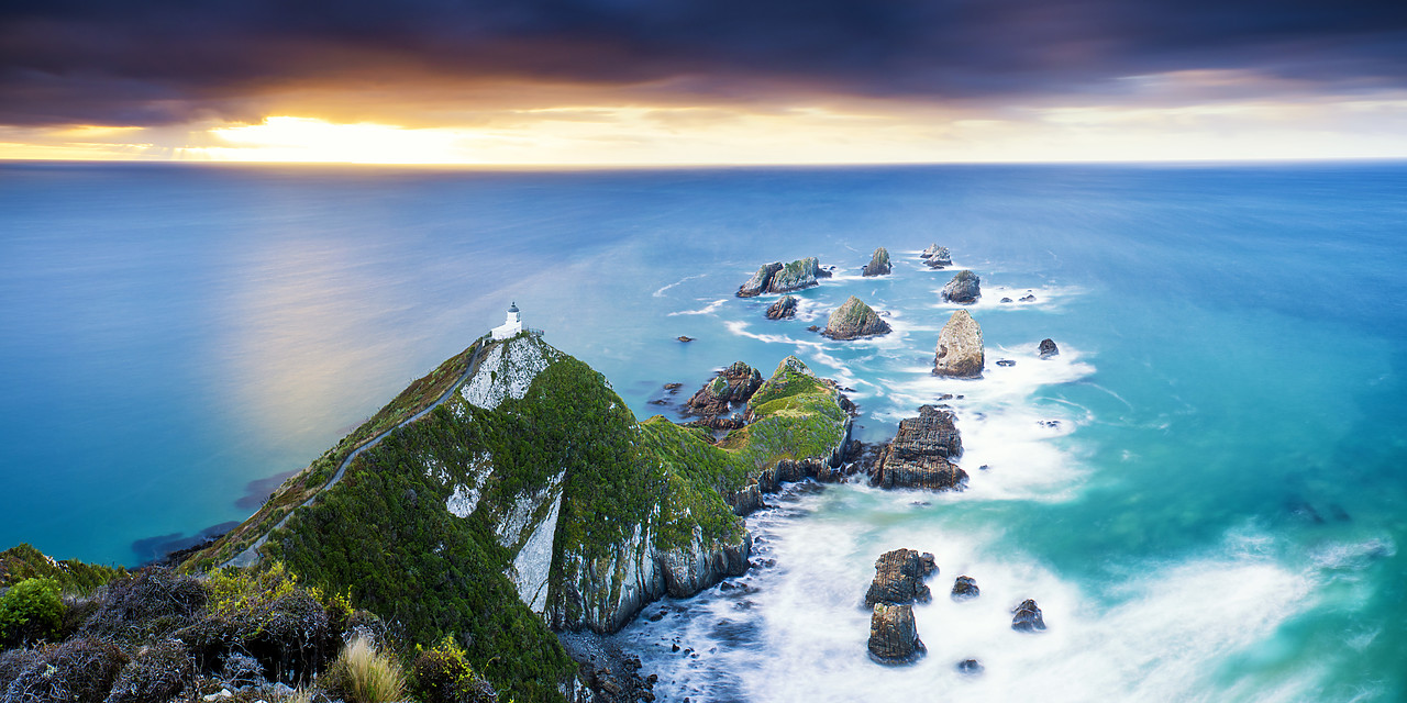 #160218-1 - Nugget Point Lighthouse at Sunrise, New Zealand