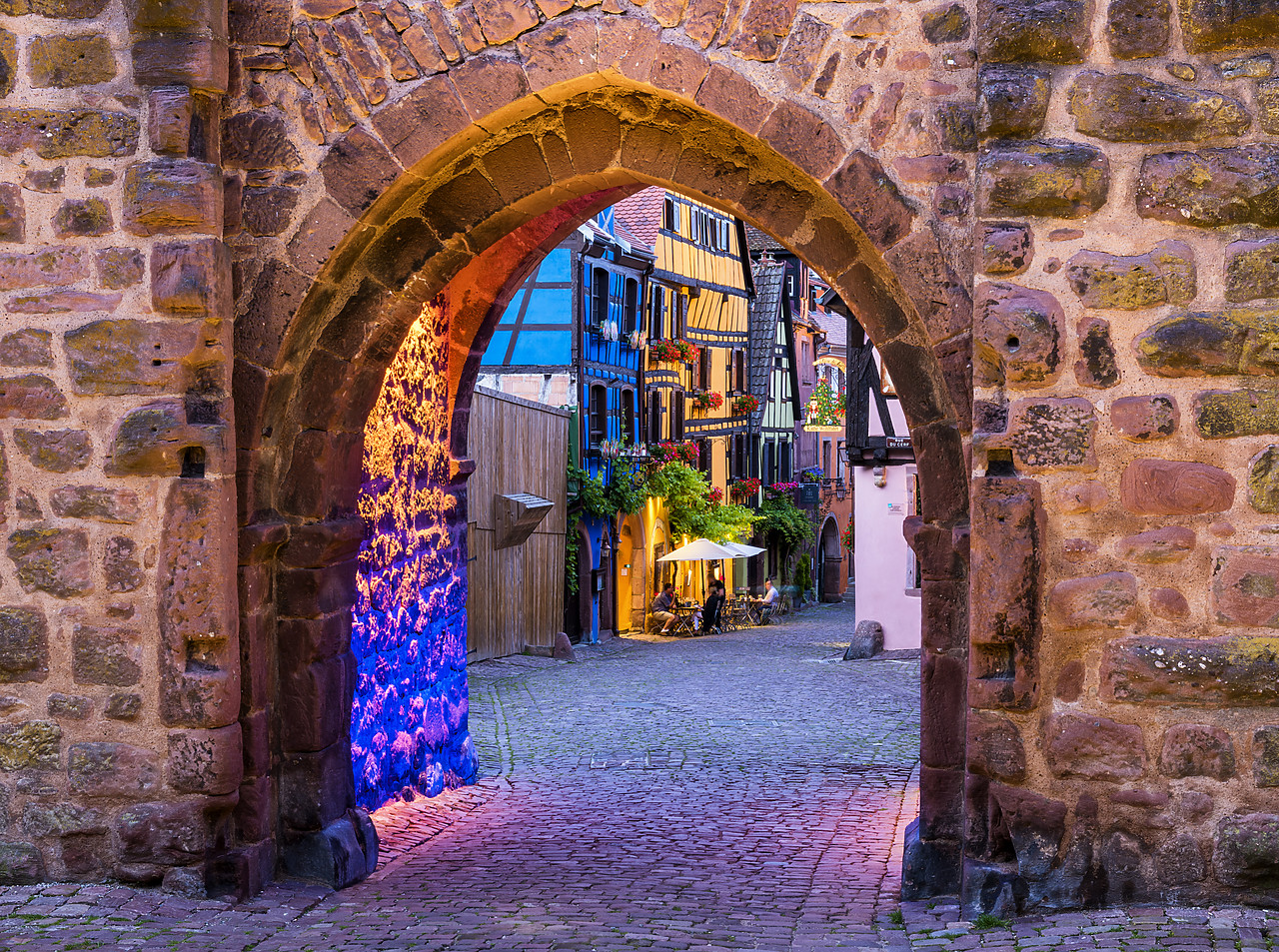 #160284-1 - Gate of Riquewihr at Night, Alsace, France