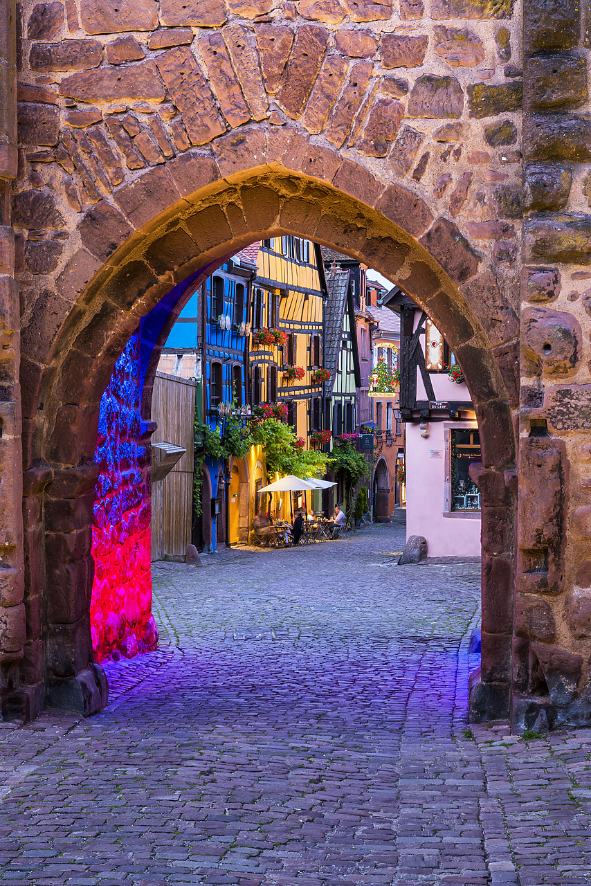 #160284-2 - Gate of Riquewihr at Night, Alsace, France