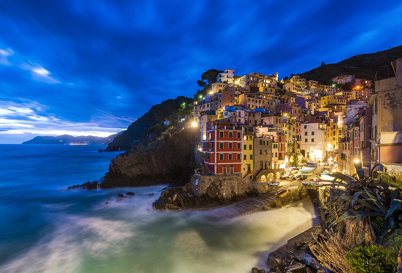#160361-1 - Riomaggiore at Night, Cinque Terre, Liguria, Italy