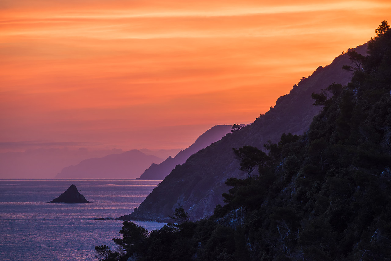 #160363-1 - Ligurian Coastine at Sunset, Cinque Terre, Italy