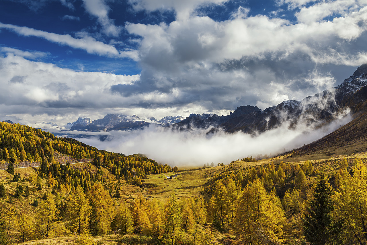 #160395-1 - Mist rising from Valley, Passo di Valles, Dolomites, Trentino, Italy