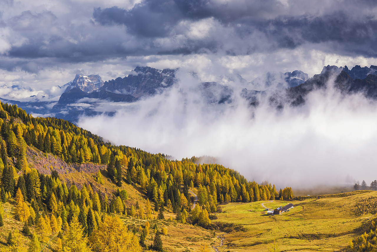 #160396-1 - Mist rising from Valley, Passo di Valles, Dolomites, Trentino, Italy