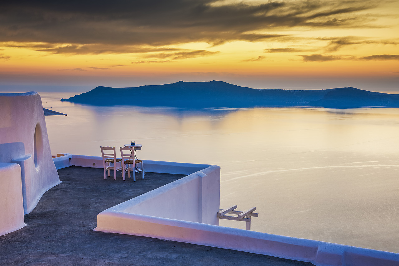 #160444-1 - Two Chairs at Sunset, Fira, Santorini, Cyclades, Greece