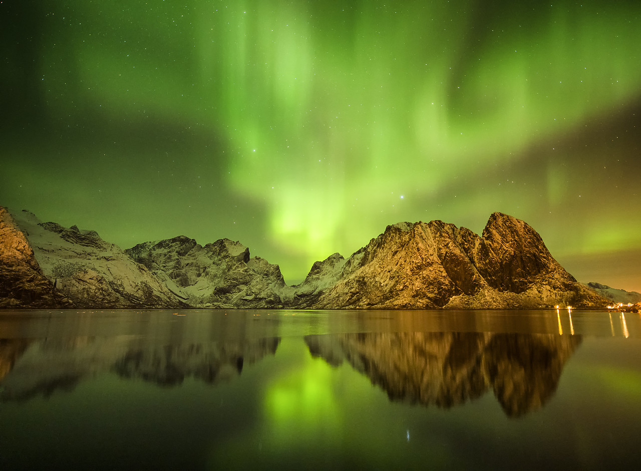 #170073-1 - Aurora Reflecting in Fjord, Hamnoy, Lofoten Islands, Norway